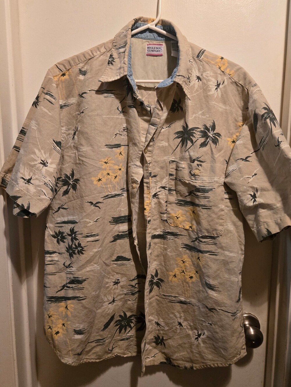 Bugle Boy Beige Tropical Print Short-Sleeve Button-Down